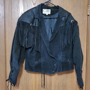 L Vintage suede leather fringed jacket